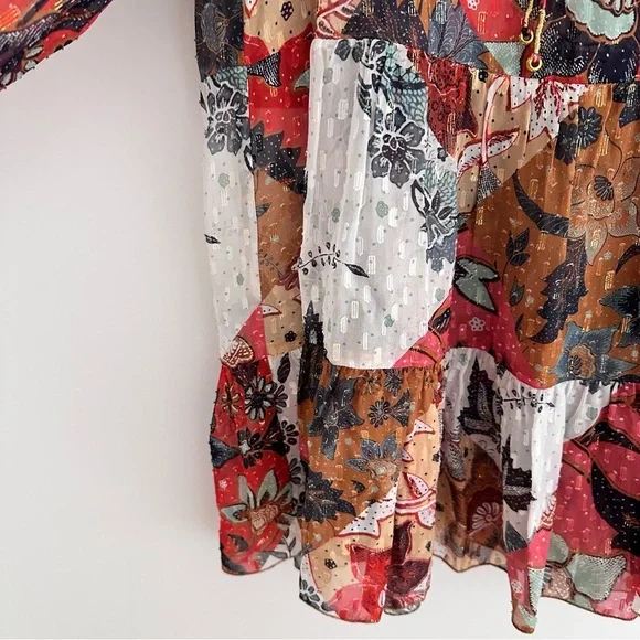 Johnny Was Claire Floral-print Tiered Chiffon Blouse Silk Blend